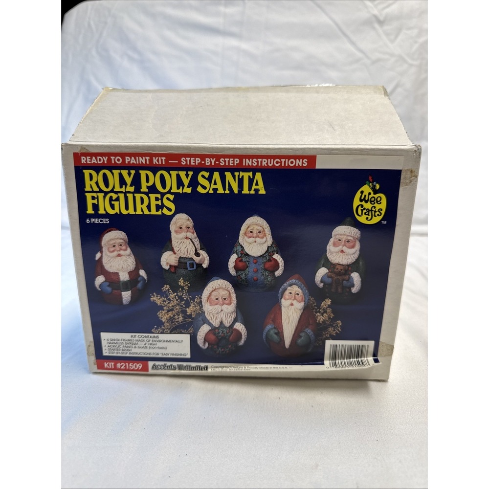 Vintage Wee Crafts Roly Poly Santa Figures Accents Unlimited 6 PCs Unpainted